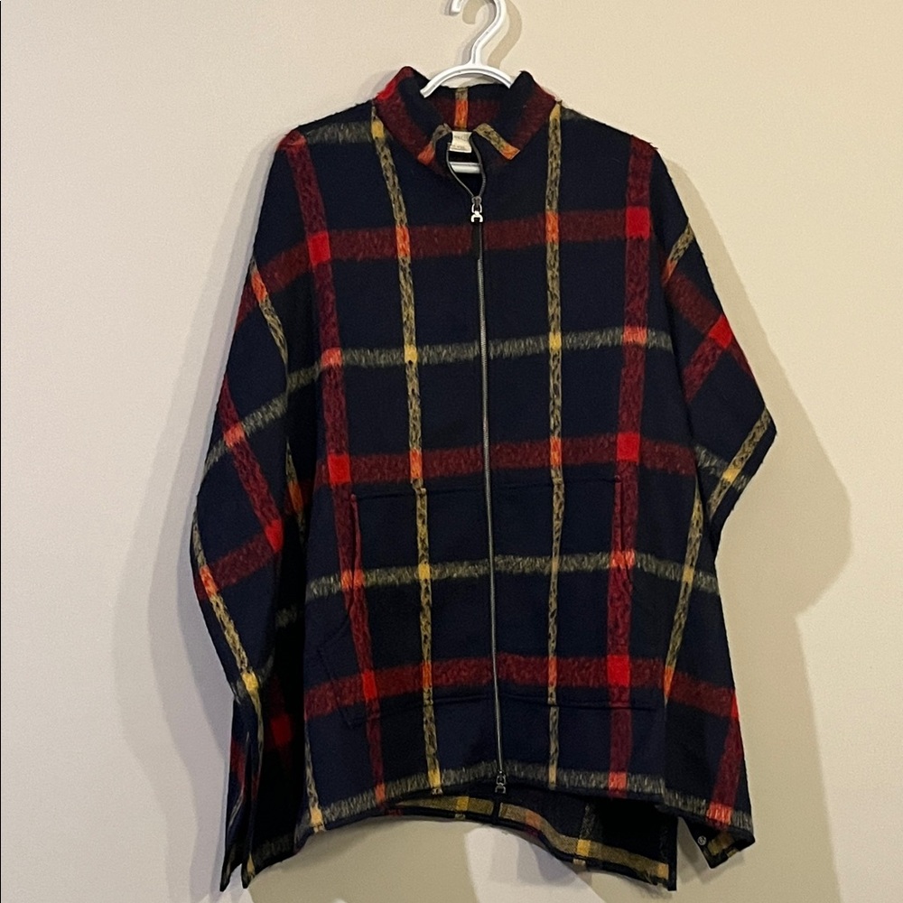 Treasure & Bond Plaid Jacket - Red, Yellow, and Black poncho